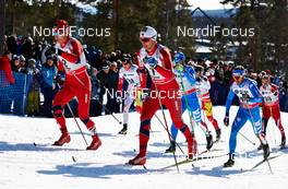 23.03.2013, Falun, Sweden (SWE): Eirik Brandsdal (NOR), Tomas Northug (NOR), Roland Clara (ITA), (l-r) - FIS world cup cross-country, mass men, Falun (SWE). www.nordicfocus.com. © Felgenhauer/NordicFocus. Every downloaded picture is fee-liable.
