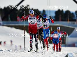 23.03.2013, Falun, Sweden (SWE): Petter Eliassen (NOR), Dario Cologna (SUI), Evgeniy Belov (RUS), (l-r) - FIS world cup cross-country, mass men, Falun (SWE). www.nordicfocus.com. © Felgenhauer/NordicFocus. Every downloaded picture is fee-liable.
