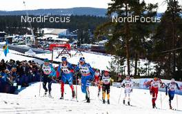 23.03.2013, Falun, Sweden (SWE): Alexey Poltoranin (KAZ), Sergey Turyshev (RUS), Roland Clara (ITA), Tobias Angerer (GER), Marcus Hellner (SWE), Chris Andre Jespersen (NOR), Lukas Bauer (CZE), (l-r) - FIS world cup cross-country, mass men, Falun (SWE). www.nordicfocus.com. © Felgenhauer/NordicFocus. Every downloaded picture is fee-liable.