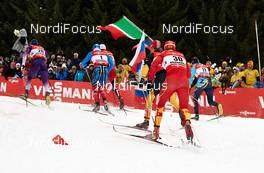 21.02.2013, Val di Fiemme, Italy (ITA):  l-r:  Yuichi Onda (JPN), Nikita Kriukov (RUS), Qinghai Sun (CHN), Nikolay Chebotko (KAZ) - FIS nordic world ski championships, cross-country, individual sprint, Val di Fiemme (ITA). www.nordicfocus.com. © Felgenhauer/NordicFocus. Every downloaded picture is fee-liable.