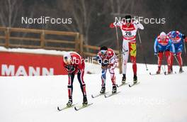 21.02.2013, Val di Fiemme, Italy (ITA): l-r: Ola Vigen Hattestad (NOR), Cyril Miranda (FRA), Alex Harvey (CAN), Dmitriy Japarov (RUS) - FIS nordic world ski championships, cross-country, individual sprint, Val di Fiemme (ITA). www.nordicfocus.com. © Felgenhauer/NordicFocus. Every downloaded picture is fee-liable.