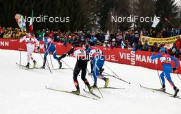 21.02.2013, Val di Fiemme, Italy (ITA): l-r:  Emil Joensson (SWE), Matias Strandvall (FIN), Gianluca Cologna (SUI), Toni Ketelae (FIN), Fabio Pasini (ITA) - FIS nordic world ski championships, cross-country, individual sprint, Val di Fiemme (ITA). www.nordicfocus.com. © Felgenhauer/NordicFocus. Every downloaded picture is fee-liable.