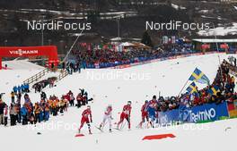 21.02.2013, Val di Fiemme, Italy (ITA):  l-r: Ingvild Flugstad Oestberg (NOR), Charlotte Kalla (SWE), Marit Bjoergen (NOR), Anne Kylloenen (FIN) - FIS nordic world ski championships, cross-country, individual sprint, Val di Fiemme (ITA). www.nordicfocus.com. © Felgenhauer/NordicFocus. Every downloaded picture is fee-liable.