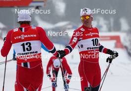 21.02.2013, Val di Fiemme, Italy (ITA): (l-r) Petter Northug (NOR), Fischer, Swix, Alpina, Rottefella and Paal Golberg (NOR), Madshus, Swix, Alpina, Rottefella  - FIS nordic world ski championships, cross-country, individual sprint, Val di Fiemme (ITA). www.nordicfocus.com. © Laiho/NordicFocus. Every downloaded picture is fee-liable.