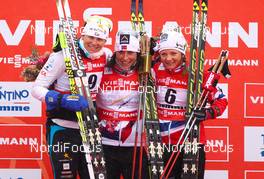 21.02.2013, Val di Fiemme, Italy (ITA): (l-r) Ida Ingemarsdotter (SWE), Rossignol, One Way, Rottefella, Craft, Rudy Project, Marit Bjoergen (NOR), Fischer, Swix, Rottefella and Maiken Caspersen Falla (NOR), Fischer, Swix, Alpina, Rottefella  - FIS nordic world ski championships, cross-country, individual sprint, Val di Fiemme (ITA). www.nordicfocus.com. © Laiho/NordicFocus. Every downloaded picture is fee-liable.
