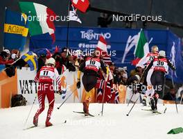 21.02.2013, Val di Fiemme, Italy (ITA): l-r: Katerina Smutna (AUT), Denise Herrmann (GER), Magdalena Pajala (SWE), Sophie Caldwell (USA) - FIS nordic world ski championships, cross-country, individual sprint, Val di Fiemme (ITA). www.nordicfocus.com. © Felgenhauer/NordicFocus. Every downloaded picture is fee-liable.