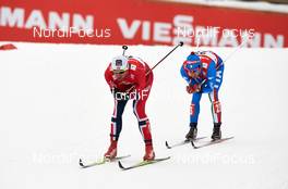 21.02.2013, Val di Fiemme, Italy (ITA): l-r:  Petter Northug (NOR), Federico Pellegrino (ITA) - FIS nordic world ski championships, cross-country, individual sprint, Val di Fiemme (ITA). www.nordicfocus.com. © Felgenhauer/NordicFocus. Every downloaded picture is fee-liable.