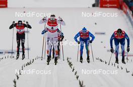 21.02.2013, Val di Fiemme, Italy (ITA): (l-r) Andrew Nevell (USA), Fischer, Swix, Salomon, Emil Joensson (SWE), Fischer, Swix, Salomon, Craft, Fabio Pasini (ITA), Fischer, Swix, Salomon and Toni Ketelae (FIN), Fischer, Swix, Craft  - FIS nordic world ski championships, cross-country, individual sprint, Val di Fiemme (ITA). www.nordicfocus.com. © Laiho/NordicFocus. Every downloaded picture is fee-liable.