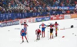 21.02.2013, Val di Fiemme, Italy (ITA):  l-r: Mikhail Devjatiarov (RUS), Cyril Miranda (FRA), Dmitriy Japarov (RUS), Tim Tscharnke (GER), Alex Harvey (CAN) - FIS nordic world ski championships, cross-country, individual sprint, Val di Fiemme (ITA). www.nordicfocus.com. © Felgenhauer/NordicFocus. Every downloaded picture is fee-liable.