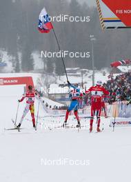 21.02.2013, Val di Fiemme, Italy (ITA): (l-r) Alex Harvey (CAN), Fischer, Swix, Salomon, One Way, Nikita Kriukov (RUS), Rossignol, Swix, Rottefella, Adidas and Petter Northug (NOR), Fischer, Swix, Alpina, Rottefella  - FIS nordic world ski championships, cross-country, individual sprint, Val di Fiemme (ITA). www.nordicfocus.com. © Laiho/NordicFocus. Every downloaded picture is fee-liable.