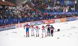 21.02.2013, Val di Fiemme, Italy (ITA): l-r:  Alexander Panzhinskiy (RUS), Jens Eriksson (SWE), Calle Halfvarsson (SWE), Teodor Peterson (SWE), Alexey Poltoranin (KAZ), Hiroyuki Miyazawa (JPN) - FIS nordic world ski championships, cross-country, individual sprint, Val di Fiemme (ITA). www.nordicfocus.com. © Felgenhauer/NordicFocus. Every downloaded picture is fee-liable.