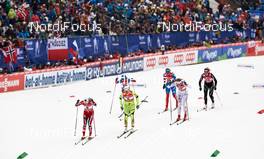 21.02.2013, Val di Fiemme, Italy (ITA): l-r:  Maiken Caspersen Falla (NOR), Julia Ivanova (RUS), Katja Visnar (SLO), Natalia Matveeva (RUS), Stina Nilsson (SWE), Laurien Van Der Graaff (SUI) - FIS nordic world ski championships, cross-country, individual sprint, Val di Fiemme (ITA). www.nordicfocus.com. © Felgenhauer/NordicFocus. Every downloaded picture is fee-liable.