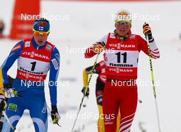 21.02.2013, Val di Fiemme, Italy (ITA): (l-r) Mona-Lisa Malvalehto (FIN), Peltonen, Rex, Alpina, Rottefella, Craft and Katerina Smutna (AUT), Fischer One Way, Alpina, Rottefella, Loeffler  - FIS nordic world ski championships, cross-country, individual sprint, Val di Fiemme (ITA). www.nordicfocus.com. © Laiho/NordicFocus. Every downloaded picture is fee-liable.