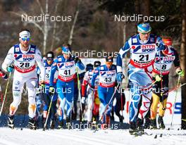 03.03.2013, Val di Fiemme, Italy (ITA): l-r: Anders Soedergren (SWE), Lari Lehtonen (FIN), Tero Similae (FIN), Jean Marc Gaillard (FRA) - FIS nordic world ski championships, cross-country, mass men, Val di Fiemme (ITA). www.nordicfocus.com. © Felgenhauer/NordicFocus. Every downloaded picture is fee-liable.
