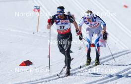 03.03.2013, Val di Fiemme, Italy (ITA): (l-r) Curdin Perl (SUI), Rossignol, Swix, Rottefella, Odlo and Karel Tammjarv (EST), Fischer, Swix, Rottefella - FIS nordic world ski championships, cross-country, mass men, Val di Fiemme (ITA). www.nordicfocus.com. © Laiho/NordicFocus. Every downloaded picture is fee-liable.