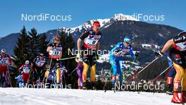 03.03.2013, Val di Fiemme, Italy (ITA): l-r: Eldar Roenning (NOR), Dario Cologna (SUI), Tobias Angerer (GER), Dietmar Noeckler (ITA) - FIS nordic world ski championships, cross-country, mass men, Val di Fiemme (ITA). www.nordicfocus.com. © Felgenhauer/NordicFocus. Every downloaded picture is fee-liable.