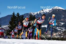 03.03.2013, Val di Fiemme, Italy (ITA): l-r: Eldar Roenning (NOR), Dario Cologna (SUI), Jens Filbrich (GER), Tobias Angerer (GER), Alexey Poltoranin (KAZ) - FIS nordic world ski championships, cross-country, mass men, Val di Fiemme (ITA). www.nordicfocus.com. © Felgenhauer/NordicFocus. Every downloaded picture is fee-liable.
