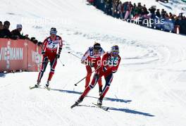 02.03.2013, Val di Fiemme, Italy (ITA): l-r:  Marit Bjoergen (NOR), Justyna Kowalczyk (POL), Therese Johaug (NOR) - FIS nordic world ski championships, cross-country, mass women, Val di Fiemme (ITA). www.nordicfocus.com. © Felgenhauer/NordicFocus. Every downloaded picture is fee-liable.