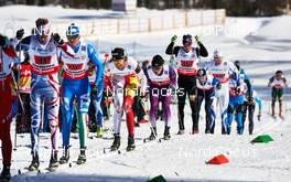 01.03.2013, Val di Fiemme, Italy (ITA): l-r: Mathias Wibault (FRA), Dietmar Noeckler (ITA), Len Valjas (CAN), Hiroyuki Miyazawa (JPN) - FIS nordic world ski championships, cross-country, 4x10km men, Val di Fiemme (ITA). www.nordicfocus.com. © Felgenhauer/NordicFocus. Every downloaded picture is fee-liable.