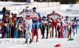 01.03.2013, Val di Fiemme, Italy (ITA): l-r: Daniel Richardsson (SWE), Evgeniy Belov (RUS), Curdin Perl (SUI) - FIS nordic world ski championships, cross-country, 4x10km men, Val di Fiemme (ITA). www.nordicfocus.com. © Felgenhauer/NordicFocus. Every downloaded picture is fee-liable.