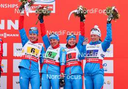 28.02.2013, Val di Fiemme, Italy (ITA): (l-r) Mariya Guschina (RUS), Fischer, Swix, Alpina, Rottefella, Adidas, Alina Iksanova (RUS), Fischer, Swix, Salomon, Adidas, Julia Ivanova (RUS), Fischer, Swix, Salomon, Adidas and Yulia Tchekaleva (RUS), Fischer, Swix, Alpina, Rottefella, Adidas  - FIS nordic world ski championships, cross-country, 4x5km women, Val di Fiemme (ITA). www.nordicfocus.com. © Laiho/NordicFocus. Every downloaded picture is fee-liable.