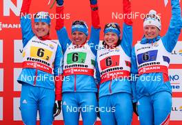 28.02.2013, Val di Fiemme, Italy (ITA): (l-r) Mariya Guschina (RUS), Fischer, Swix, Alpina, Rottefella, Adidas, Alina Iksanova (RUS), Fischer, Swix, Salomon, Adidas, Julia Ivanova (RUS), Fischer, Swix, Salomon, Adidas and Yulia Tchekaleva (RUS), Fischer, Swix, Alpina, Rottefella, Adidas  - FIS nordic world ski championships, cross-country, 4x5km women, Val di Fiemme (ITA). www.nordicfocus.com. © Laiho/NordicFocus. Every downloaded picture is fee-liable.