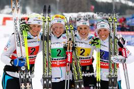 28.02.2013, Val di Fiemme, Italy (ITA): (l-r) Ida Ingemarsdotter (SWE), Rossignol, One Way, Rottefella, Craft, Rudy Project, Emma Wiken (SWE), Fischer, Swix, Alpina, Rottefella, Craft, Anna Haag (SWE), Fischer, One Way, Rottefella, Craft and Charlotte Kalla (SWE), Fischer, Swix, Salomon, Craft  - FIS nordic world ski championships, cross-country, 4x5km women, Val di Fiemme (ITA). www.nordicfocus.com. © Laiho/NordicFocus. Every downloaded picture is fee-liable.