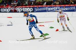 28.02.2013, Val di Fiemme, Italy (ITA): (l-r) Riitta-Liisa Roponen (FIN), Fischer, Leki, Rottefella, Craft and Anna Haag (SWE), Fischer, One Way, Rottefella, Craft  - FIS nordic world ski championships, cross-country, 4x5km women, Val di Fiemme (ITA). www.nordicfocus.com. © Laiho/NordicFocus. Every downloaded picture is fee-liable.