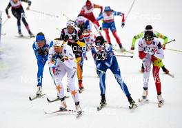 28.02.2013, Val di Fiemme, Italy (ITA): l-r:  Lucia Scardoni (ITA), Ida Ingemarsdotter (SWE), Anne Kylloenen (FIN) - FIS nordic world ski championships, cross-country, 4x5km women, Val di Fiemme (ITA). www.nordicfocus.com. © Felgenhauer/NordicFocus. Every downloaded picture is fee-liable.