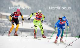 24.02.2013, Val di Fiemme, Italy (ITA): l-r: Denise Herrmann (GER), Vesna Fabjan (SLO), Ilaria Debertolis (ITA) - FIS nordic world ski championships, cross-country, team sprint, Val di Fiemme (ITA). www.nordicfocus.com. © Felgenhauer/NordicFocus. Every downloaded picture is fee-liable.
