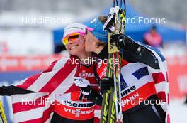 24.02.2013, Val di Fiemme, Italy (ITA):  (l-r) Jessica Diggins (USA), Salomon, One Way and Kikkan Randall (USA), Fischer, Swix, Salomon - FIS nordic world ski championships, cross-country, team sprint, Val di Fiemme (ITA). www.nordicfocus.com. © Laiho/NordicFocus. Every downloaded picture is fee-liable.