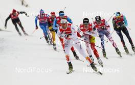 24.02.2013, Val di Fiemme, Italy (ITA):  (l-r) Emil Joensson (SWE), Fischer, Swix, Salomon, Craft, Alex Harvey (CAN), Fischer, Swix, Salomon, One Way, Maurice Manificat (FRA), Fischer, Swix, Rottefella, One Way and Alexey Poltoranin (KAZ), Fischer, Swix, Rottefella - FIS nordic world ski championships, cross-country, team sprint, Val di Fiemme (ITA). www.nordicfocus.com. © Laiho/NordicFocus. Every downloaded picture is fee-liable.