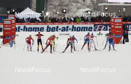 24.02.2013, Val di Fiemme, Italy (ITA): mass start of women´s final  - FIS nordic world ski championships, cross-country, team sprint, Val di Fiemme (ITA). www.nordicfocus.com. © Laiho/NordicFocus. Every downloaded picture is fee-liable.