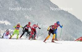 24.02.2013, Val di Fiemme, Italy (ITA): l-r: Vesna Fabjan (SLO), Laurien Van Der Graaff (SUI), Maiken Caspersen Falla (NOR), Denise Herrmann (GER) - FIS nordic world ski championships, cross-country, team sprint, Val di Fiemme (ITA). www.nordicfocus.com. © Felgenhauer/NordicFocus. Every downloaded picture is fee-liable.