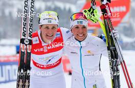 24.02.2013, Val di Fiemme, Italy (ITA): (l-r) Ida Ingemarsdotter (SWE), Rossignol, One Way, Rottefella, Craft, Rudy Project and Charlotte Kalla (SWE), Fischer, Swix, Salomon, Craft  - FIS nordic world ski championships, cross-country, team sprint, Val di Fiemme (ITA). www.nordicfocus.com. © Laiho/NordicFocus. Every downloaded picture is fee-liable.