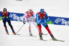 24.02.2013, Val di Fiemme, Italy (ITA): l-r: Marcus Hellner (SWE), Alexey Petukhov (RUS), Alexey Petukhov (RUS) - FIS nordic world ski championships, cross-country, team sprint, Val di Fiemme (ITA). www.nordicfocus.com. © Felgenhauer/NordicFocus. Every downloaded picture is fee-liable.