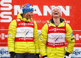 24.02.2013, Val di Fiemme, Italy (ITA): (l-r) Kikkan Randall (USA), Fischer, Swix, Salomon and Jessica Diggins (USA), Salomon, One Way   - FIS nordic world ski championships, cross-country, team sprint, Val di Fiemme (ITA). www.nordicfocus.com. © Laiho/NordicFocus. Every downloaded picture is fee-liable.