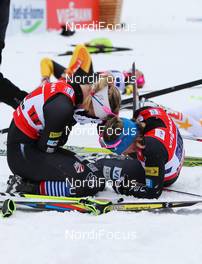 24.02.2013, Val di Fiemme, Italy (ITA):  (l-r) Jessica Diggins (USA), Salomon, One Way and Kikkan Randall (USA), Fischer, Swix, Salomon - FIS nordic world ski championships, cross-country, team sprint, Val di Fiemme (ITA). www.nordicfocus.com. © Laiho/NordicFocus. Every downloaded picture is fee-liable.