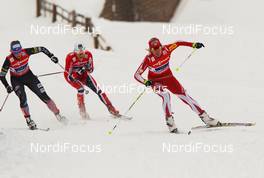 24.02.2013, Val di Fiemme, Italy (ITA):  (l-r) Kikkan Randall (USA), Fischer, Swix, Salomon, Maiken Caspersen Falla (NOR), Fischer, Swix, Alpina, Rottefella and Agnieszka Szymanczak (POL), Salomon, One Way, Craft - FIS nordic world ski championships, cross-country, team sprint, Val di Fiemme (ITA). www.nordicfocus.com. © Laiho/NordicFocus. Every downloaded picture is fee-liable.