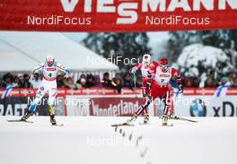 01.12.2013, Kuusamo, Finland (FIN): Charlotte Kalla (SWE), Therese Johaug (NOR), Marit Bjoergen (NOR), (l-r) - FIS world cup cross-country, pursuit women, Kuusamo (FIN). www.nordicfocus.com. © Felgenhauer/NordicFocus. Every downloaded picture is fee-liable.