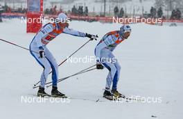 08.12.2013, Lillehammer, Norway (NOR): (l-r) Karel Tammjarv (EST), Fischer, Swix, Rottefella and Algo Karp (EST), Fischer, Salomon, Swix - FIS world cup cross-country, 4x7.5km men, Lillehammer (NOR). www.nordicfocus.com. © Laiho/NordicFocus. Every downloaded picture is fee-liable.