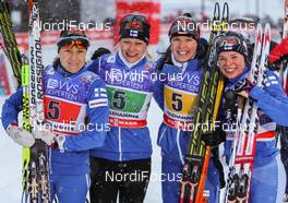 08.12.2013, Lillehammer, Norway (NOR): (l-r) Aino-Kaisa Saarinen (FIN), Rossignol, One Way, Rottefella, Craft, Anne Kylloenen (FIN), Fischer, Swix, Rottefella, Craft, Kerttu Niskanen (FIN), Fischer, Yoko, Rottefella, Craft and Krista Laehteenmaeki (FIN), Madshus, Rottefella, Craft - FIS world cup cross-country, 4x5km women, Lillehammer (NOR). www.nordicfocus.com. © Laiho/NordicFocus. Every downloaded picture is fee-liable.