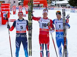 15.12.2013, Davos, Switzerland (SUI): (l-r) Sergey Ustiugov (RUS), Fischer, Swix Adidas, Anders Gloeersen (NOR), Fischer, Swix, Alpina, Rottefella and Martti Jylhae (FIN), Salomon, Swix, Craft - FIS world cup cross-country, individual sprint, Davos (SUI). www.nordicfocus.com. © Laiho/NordicFocus. Every downloaded picture is fee-liable.