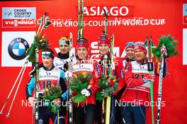22.12.2013, Asiago, Italy (ITA): Nikolay Chebotko (KAZ), Alexey Poltoranin (KAZ), Eldar Roenning (NOR), Ola Vigen Hattestad (NOR), Eirik Brandsdal (NOR), Oeystein Pettersen (NOR), (l-r) - FIS world cup cross-country, team sprint, Asiago (ITA). www.nordicfocus.com. © Felgenhauer/NordicFocus. Every downloaded picture is fee-liable.