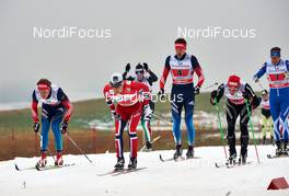22.12.2013, Asiago, Italy (ITA): Dmitriy Japarov (RUS), Eldar Roenning (NOR), Alexander Panzhinskiy (RUS), Jovian Hediger (SUI), Martti Jylhae (FIN), (l-r) - FIS world cup cross-country, team sprint, Asiago (ITA). www.nordicfocus.com. © Felgenhauer/NordicFocus. Every downloaded picture is fee-liable.