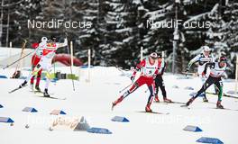 31.12.2013, Lenzerheide, Switzerland (SUI): Alex Harvey (CAN), Finn Haagen Krogh (NOR), Calle Halfvarsson (SWE), Federico Pellegrino (ITA), (l-r) - FIS world cup cross-country, tour de ski, individual sprint, Lenzerheide (SUI). www.nordicfocus.com. © Felgenhauer/NordicFocus. Every downloaded picture is fee-liable.