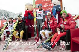 12.01.2013, Chaux-Neuve, France (FRA): l-r Haavard Klemetsen (NOR), Fischer, Swix, Alpina, Rottefella, Tino Edelmann (GER), Madshus, Leki, Rottefella, Adidas, Bernhard Gruber (AUT), Fischer, Rottefella, Loeffler  - FIS world cup nordic combined, individual gundersen HS118/10km, Chaux-Neuve (FRA). www.nordicfocus.com. © Becker/NordicFocus. Every downloaded picture is fee-liable.