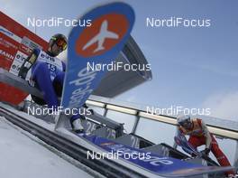 26.01.2013, Klingenthal, Germany (GER): l-r: Magnus Moan (NOR), Madshus, Rottefella, Jason Lamy-Chappuis (FRA), Salomon, Swix, OneWay  - FIS world cup nordic combined, individual gundersen HS140/10km, Klingenthal (GER). www.nordicfocus.com. © Domanski/NordicFocus. Every downloaded picture is fee-liable.