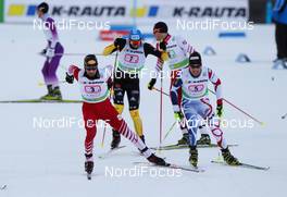 09.03.2013, Lahti, Finland (FIN): (l-r) Christoph Bieler (AUT), Madshus, Leki, Rottefella, Loeffler and Francois Braud (FRA), Fischer, One Way, Rottefella - FIS world cup nordic combined, team sprint HS130/2x7.5km, Lahti (FIN). www.nordicfocus.com. © Laiho/NordicFocus. Every downloaded picture is fee-liable.