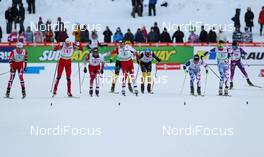 09.03.2013, Lahti, Finland (FIN): lots of team in the changeover - FIS world cup nordic combined, team sprint HS130/2x7.5km, Lahti (FIN). www.nordicfocus.com. © Laiho/NordicFocus. Every downloaded picture is fee-liable.